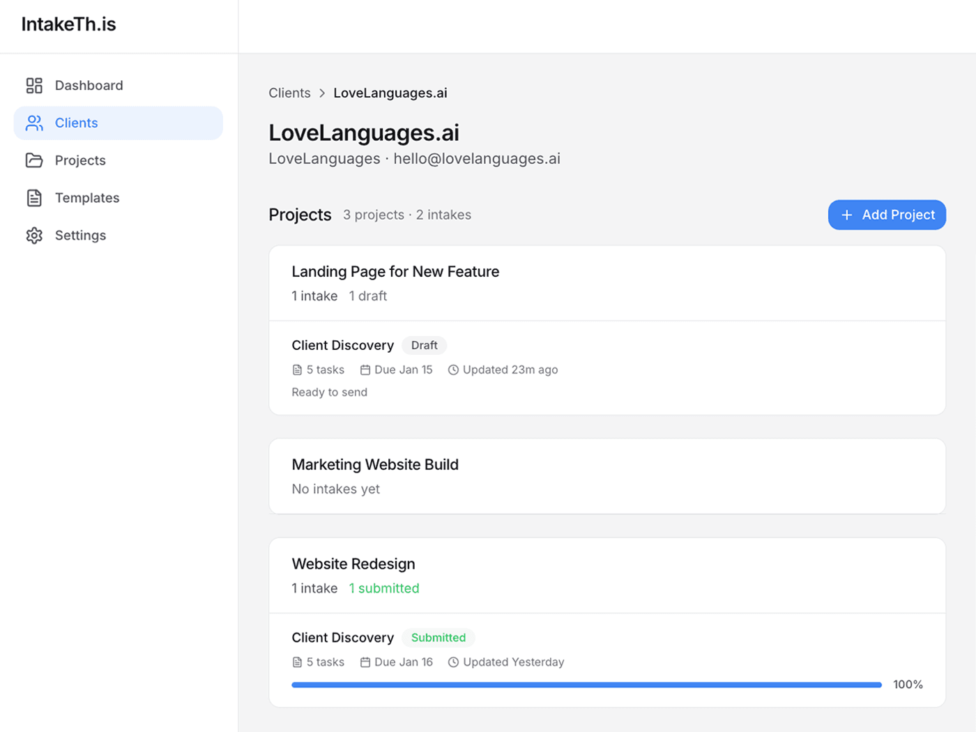 IntakeTh.is dashboard